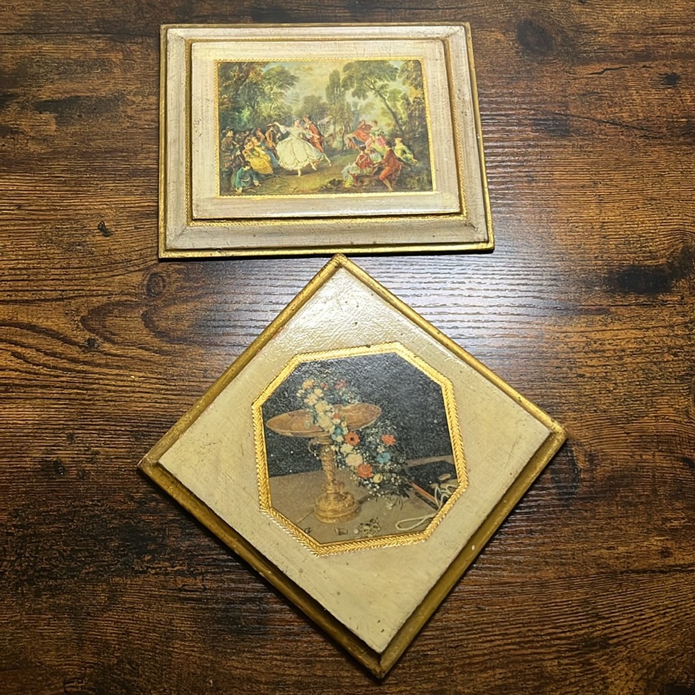 Vintage Italian Art • Italy art set of 2 pieces • Floretine Plaques • French